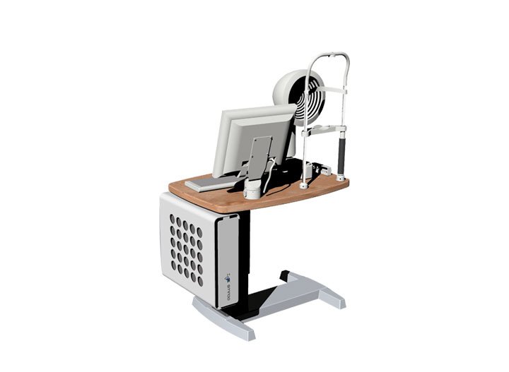 Hubtisch Modularer, höhenverstellbarer Systemtisch für ophthalmologische Geräte.